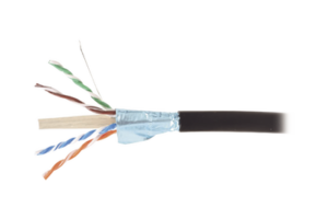 Bobina de Cable Blindado F/UTP de 4 Pares, Para Exterior con Gel, Cat6A (23 AWG), Industrial para Climas Extremos, Enterrado Directo, Color Negro, 305 m
