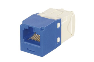 Conector Jack RJ45 Estilo TG con Llaveado Azul, Mini-Com, Categoría 6, de 8 posiciones y 8 cables