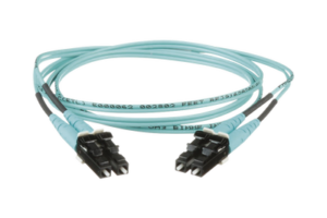 Jumper de Fibra Optica Multimodo 50/125 OM3, LC-LC Duplex, OFNR (Riser), Color Aqua, 0.50 Metros