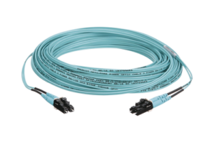 Jumper de Fibra Optica Multimodo 50/125 OM3, LC-LC Duplex, OFNR (Riser), Color Aqua, 15 Metros