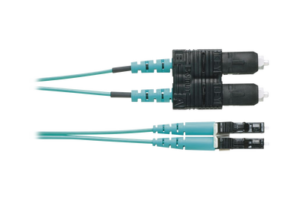 Jumper de Fibra Optica Multimodo 50/125 OM4, LC-SC Duplex, OFNR (Riser), Color Aqua, 2 Metros