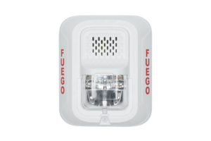 Sirena con Lámpara Estroboscópica a 2 Hilos, Montaje en Pared, Color Blanco, Configuración Estroboscópica Seleccionable y Texto en Español, Nuevo Diseño Moderno y Elegante y Menor Consumo de Corriente