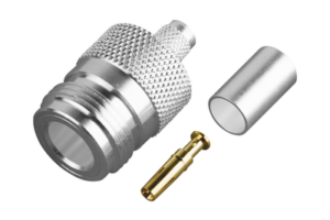 Conector N Hembra de Anillo Plegable para Cable PROFLEX ó Grupo P, Plata/ Oro/ Teflón.