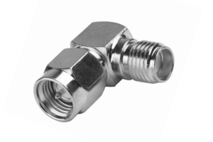 Adaptador en Ángulo Recto, de Conector SMA Macho a SMA Hembra Níquel/ Oro/ Teflón.