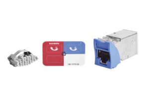 Jack Z-MAX Cat6A, Blindado, Montaje híbrido en Placa de Pared (Plano y Angulado), Color Azul, Versión Bulk (Sin Empaque Individual)