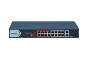 Switch PoE+ / No Administrable / 16 Puertos 10/100 Mbps PoE+ / 2 Puerto 10/100/1000 Mbps + 1 Puerto SFP Uplink / PoE hasta 300 metros / 130 W