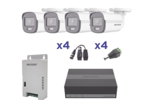KIT COLORVU TURBOHD 1080p Lite / DVR 4 Canales con almacenamiento 300GB(eSSD) / 4 Cámaras Bala ColorVu con Micrófono/ Transceptores / Conectores / Fuente de Poder Profesional