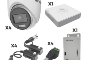 KIT COLORVU TURBOHD 1080p Lite / DVR 4 Canales con almacenamiento 300GB(eSSD) / 4 Cámaras Eyeball ColorVu con Micrófono/ Transceptores / Conectores / Fuente de Poder Profesional
