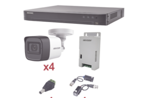 KIT TurboHD 1080p / DVR 4 Canales / 4 Cámaras Bala (exterior 2.8 mm) / Transceptores / Conectores / Fuente de Poder Profesional