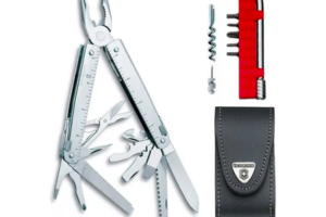 SwissTool - Multiherramienta tipo Navaja de Acero Inoxidable, 37 funciones y Funda de Piel