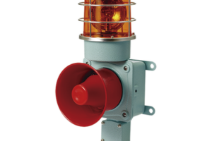 Combinación de luz de advertencia giratoria color Ámbar con bocina eléctrica para aplicaciones de la industria a 24 VCD, máx. 120 dB
