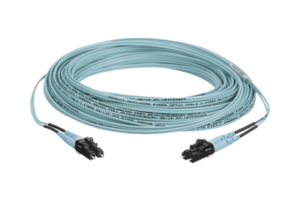 Jumper de Fibra Optica Multimodo 50/125 OM3, LC-LC Duplex, OFNR (Riser), Color Aqua, 50 Metros