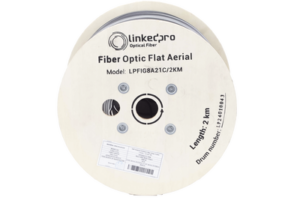 Carrete de 2 km de Fibra Óptica Aérea Mini Figura 8 G.657A1 tipo Drop, Monomodo de 2 Hilos (bifibra), Color Negro