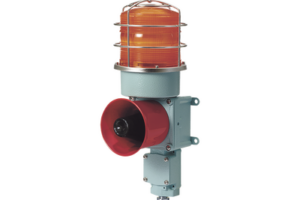 Combinación de baliza LED color Ámbar con sirena electrónica para aplicaciones de la industria pesada  máx.114 dB a 24 VCD