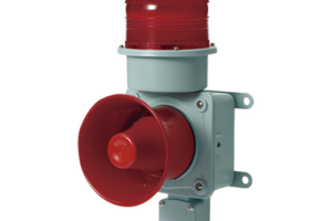 Combinación de baliza LED color roja con sirena electrónica para aplicaciones de la industria pesada  máx.114 dB a 24 VCD