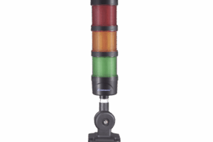 Torre LED Indicadora de estado de 3 niveles color Rojo, Ámbar y Verde, con Buzzer integrado a 85 dB,  a 110-240 VCA con Montaje incluido de 60 mm de diámetro