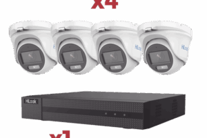 [Kit] DVR 4 Canales TurboHD + 1 Canal IP / 2 Megapixel (1080pLite) / AcuSense Lite / Audio por coaxitron / 1 Bahia de disco duro / 4 Cámaras Metalicas / 2 Megapixel tipo turret / ColorVu Lite + Microfono Integrado