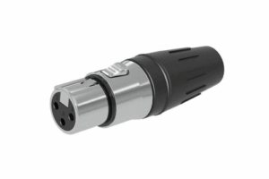 Conector hembra XLR de 3 núcleos con carcasa de acero inoxidable y contactos chapados en oro
