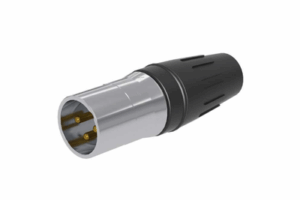 CONECTOR MACHO XLR DE 3 NÚCLEOS CON CARCASA DE ACERO INOXIDABLE Y CONTACTOS CHAPADOS EN ORO