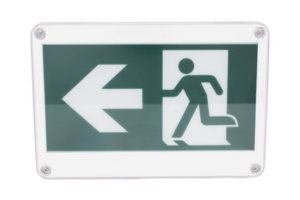 Letrero LED EXTERIOR de Señalización salida "Hombre Corriendo"/ Alto brillo / Uso en pared, lateral o techo / Batería de Respaldo Incluida con hasta 120 minutos de duración