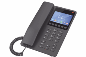 Teléfono IP WiFi Hotelero con pantalla LCD a color, 2 líneas SIP con 2 cuentas, codec Opus, IPV4/IPV6, color negro, con gestión en la nube GDMS