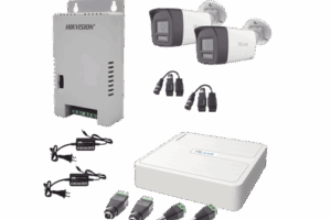 Kit HiLook Audio Bidireccional TurboHD 1080p / DVR 4 Canales / 2 Cámaras Bala (Exterior) con Bocina y Microfóno Integrado / 2 Fuentes de Poder / Accesorios