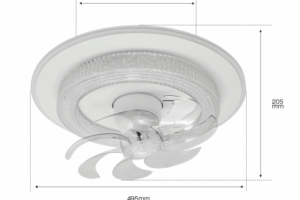 Ventilador de Techo con Luminario LED de 110 V CA 50/60 Hz /  88 W / 3 Tonos de Luz (6500 - 4 000 - 2 700 K) / Con giro 360° / Diámetro 495 mm / 6 Velocidades / Dimeable.
