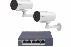 Kit de cámaras WiFi Para Uso en Exterior / PoE Estandar Af / 2 piezas CS-H5/3MP/ 1 Pieza de Switch DS-3E1505P-EI/M / Vision Nocturna a Color / IP67 / Audio Bidireccional / Luz y Sirena / 4 Puertos 1000 Mbps PoE+ / 1 Puerto 1000 Mbps Uplink