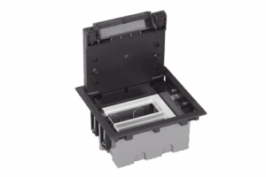 Caja Para Instalación en Pavimento para Voz, Datos o Contactos Eléctricos / Capacidad para 2 Módulos / Espacio Embellecedor en la Tapa / Profundidad Ajustable de 90 a 120 mm / Los Módulos se Adquieren Aparte / Incluye Registro