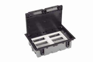 Caja Para Instalación en Piso Falso para Voz, Datos o Contactos Eléctricos / Capacidad para 6 Módulos / Espacio Embellecedor en la Tapa / Profundidad Ajustable de 90 a 120 mm / Los Módulos se Adquieren Aparte / (SF610/14CY)