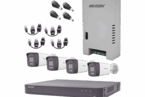 Kit Audio Bidireccional TurboHD 4K-3K / DVR 4 Canales 4K / 4 Cámaras Bala (Exterior) con Bocina y Microfóno Integrado 3K / 1 Fuentes de Poder / Accesorios