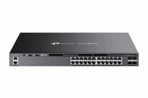 Switch Omada L3 SDN Administrable / 24 puertos PoE af/at Gigabit y 4 puertos SFP+ / Presupuesto PoE 720W / Funciones RIP, VVRP, Servidor DHCP / Administración centralizada OMADA / Fuente Redundante