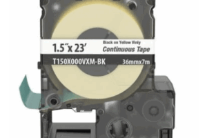Casete de Etiquetas de Vinilo de Cinta Continua, Color Negro Sobre Amarillo, Uso Interior/Exterior, 36 mm de Ancho x 7 Metros de Largo