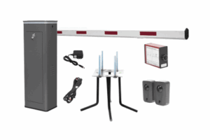 Kit COMPLETO Barrera Derecha XBS Con Corona LED / Brazo de 5.5 Metros / Incluye Sensor de Masa, Transformador, Lazo Magnético, Ancla, Fotoceldas y 2 Controles Inalámbricos