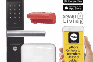 Kit Cerradura con manija YMF40A y HUB, Apertura por,  Código, Biometría y apertura por SMARTPHONE, Para puertas de 35 a 90 mm de espesor