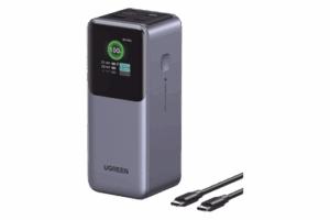 Power Bank de 20000mAh | 3 Salidas 130W Max. | USB-A + 2 USB-C | PD 3.0 | QC3.0 | FCP | SCP | Pantalla Inteligente | Carcasa Ignifuga | Color Gris | Incluye Cable USB de 50cm | Carga tu Laptop de Manera Segura.