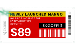 Etiqueta de Estantería Electrónica ESL ZKE21B / Pantalla EPD 2.13 Pulgadas / Resolución 122x250 Píxeles / 4 Colores (Negro Blanco Rojo Amarillo) / BLE 5.0 con Encriptación AES-128 / Batería 5 Años / NFC / C