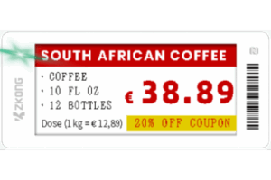 Etiqueta Electrónica de Estantería ZKE29B / Pantalla EPD Gráfica 2.9 Pulgadas / Resolución 296x128 Píxeles / 4 Colores (Negro Blanco Rojo Amarillo) / BLE 5.0 con Encriptación AES-128 / Batería 5 Años