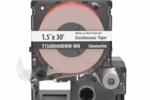 Casete de Etiquetas de Vinilo de Cinta Continua, Color Negro Sobre Rojo, Uso Interior/Exterior, 35.8 mm de Ancho x 9 Metros de Largo