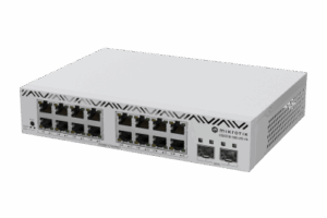 Switch MikroTik con 16 Puertos Gigabit Ethernet / 2 Puertos SFP+ 10G / Filtrado MAC y VLANs / SwOS Configuración Web