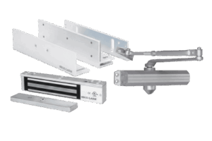 Kit para Control de Acceso Incluye Chapa Magnética de 600 Lbs / Montajes L y Z / Cierra puerta para 150 Kg / Certificación UL