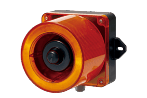 Combinacion de baliza LED color Ámbar y sirena electrónica de 31 tonos resistente a la intemperie de volumen máx. 123 dB a 12-24 VCD