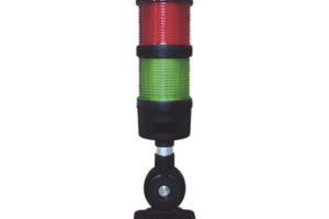 Torre LED Indicadora de estado de 2 niveles color Rojo y Verde, con Buzzer integrado a 85 dB,  a 110-240 VCA con Montaje incluido de 60 mm de diámetro