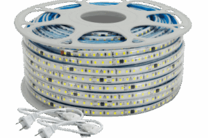 Manguera LED Luminosa Blanca de Resina Transparente y Flexible / Para uso Interior o Exterior / Carrete de 50 m/ 110V CA  4.2 A/ 500 W Potencia / T.C.C. 6500 K.