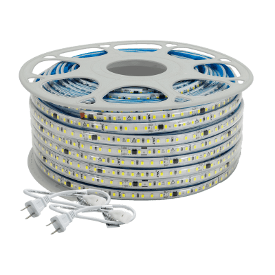 Manguera LED Luminosa Blanca de Resina Transparente y Flexible / Para uso Interior o Exterior / Carrete de 50 m/ 110V CA 4.2 A/ 500 W Potencia / T.C.C. 6500 K.