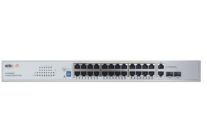 Switch PoE (802.3af/at/bt) / No administrable de largo alcance / Hasta 250m / Con 24 x 10/100Mbps + 2 x SFP Gigabit Combo / 250 W