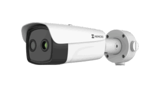 Cámara Bullet Dual Térmica y Óptica/ 256×192 Térmico + 5MP Óptico / IA para Detección Humana y Vehicular / Medición Temperatura -20°C a 150°C / Detección Fuego y Fumadores / IP67