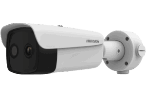 Bala IP Dual / Térmica 25 mm (384 X 288 ) / Óptico 12.4 mm (4 Megapixel) / 100 mts IR / IP67 / PoE / VCA 3.0 / NEMA 4X / Termométrica / Detección de Temperatura y Fuego / Micro SD