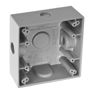 Caja Cuadra de 1/2" a Prueba de Intemperie/ Cuenta con 3 salidas.