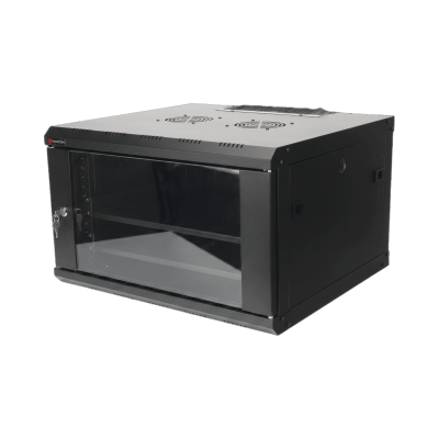 Gabinete de Pared PRECISION 19 in 6UR (455mm) - Cristal Templado. Incluye: 2 Ventiladores y Panel Cepillo